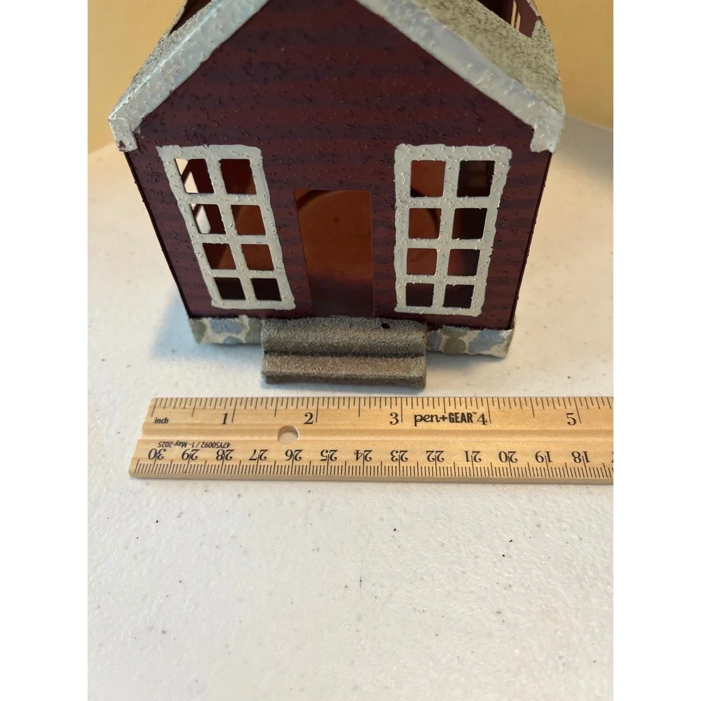Rustic Red Metal Schoolhouse Church Candle Holder Primitive Farmhouse Decor